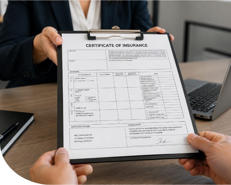 Certificate of Insurance (COI) for a San Diego business